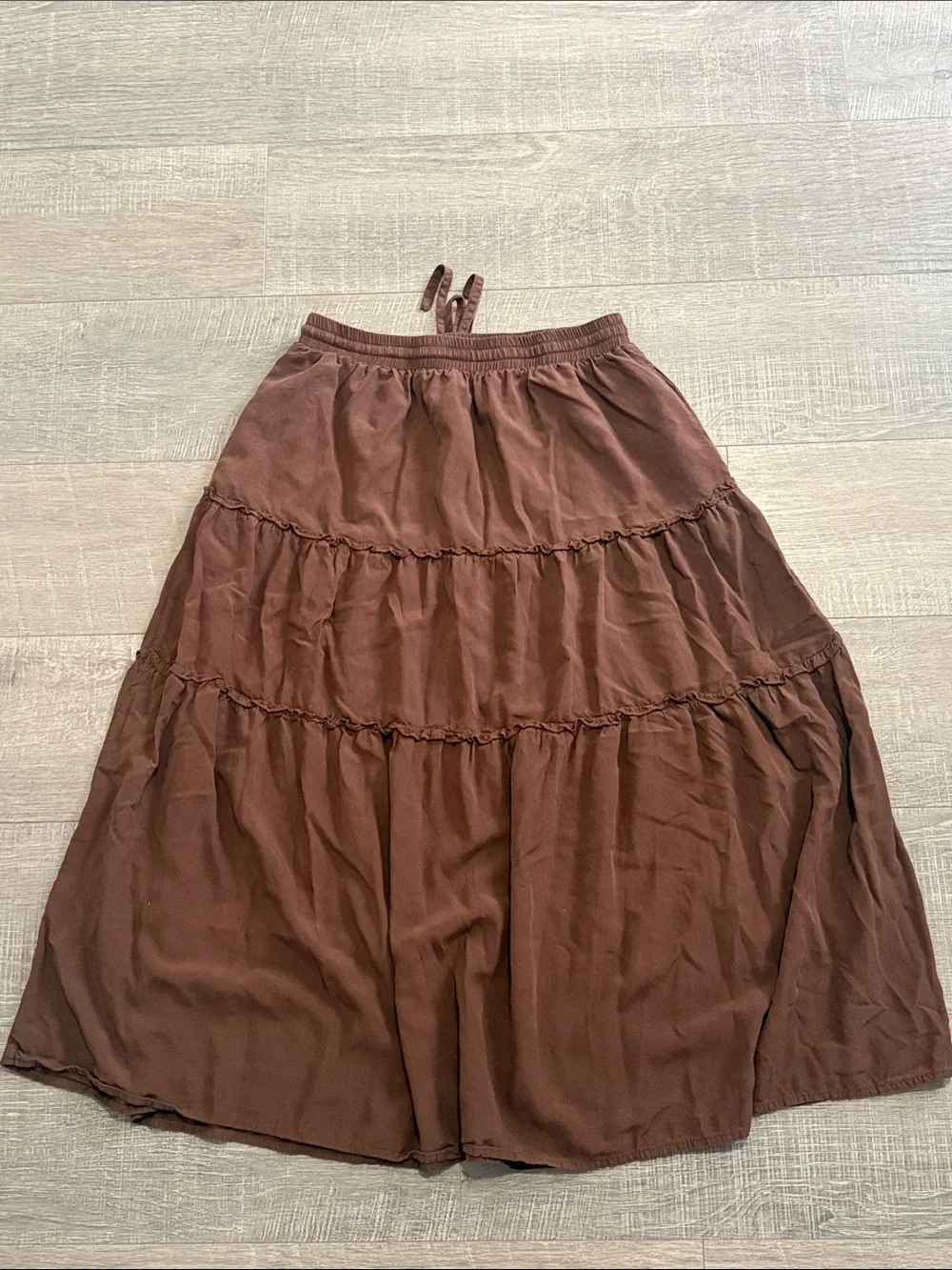 Tiered Drawstring Maxi Skirt in Chocolate Brown - Picture 4 of 4